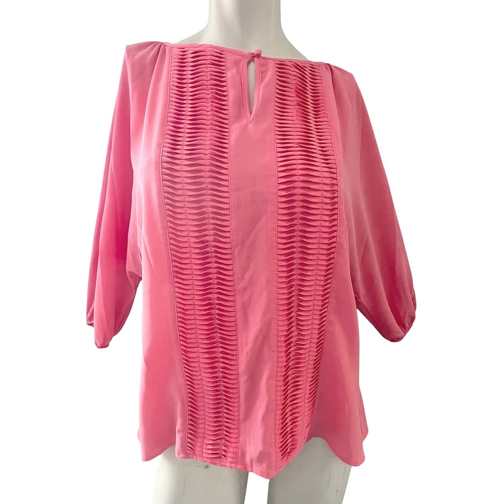 Willi Smith Coral Blouse Small Keyhole Pleated‎ Coquette Top Career Cottagecore